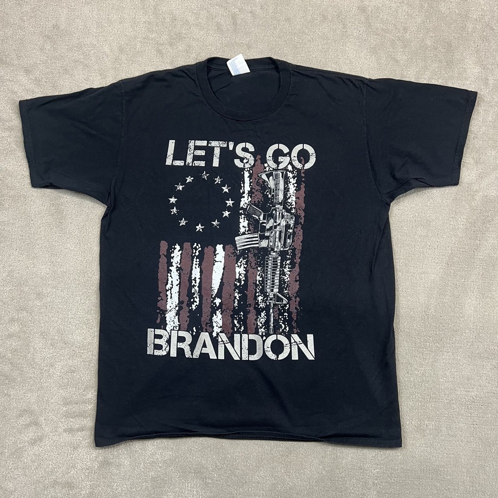 Port & Company T Shirt Mens Large Black Let's Go Brandon AR-15 Flag Graphic